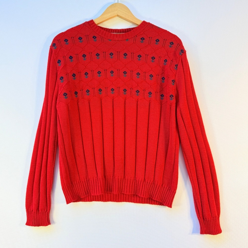Vintage Pendleton‎ Sweater Womens Large Red Wool Floral Grandma Preppy Cottage